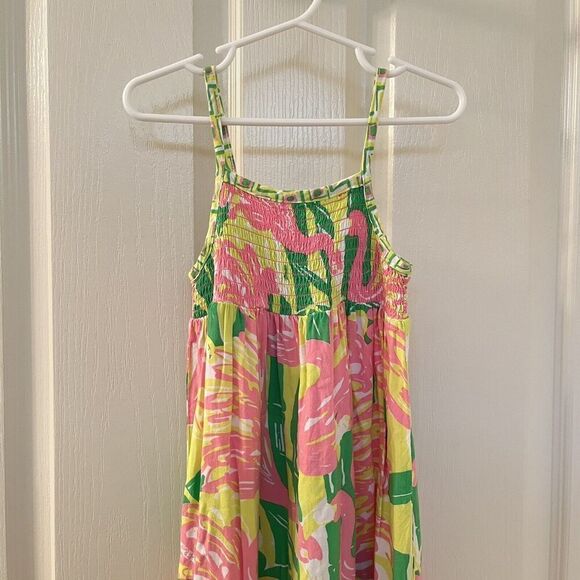 Lilly Pulitzer for Target Flamingo Fan Dance Maxi Dress Smocked Girls Size 4T - Picture 2 of 15